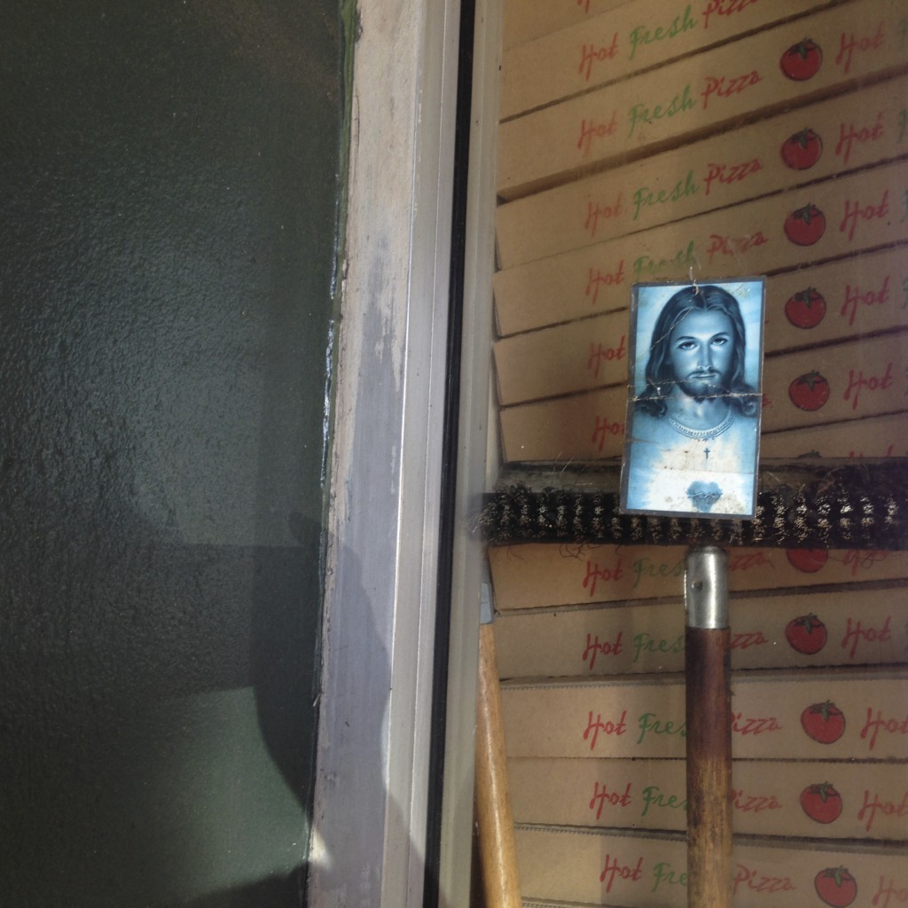 Photo of a Pizza Restaurant in Hollywood with Jesus in Blue